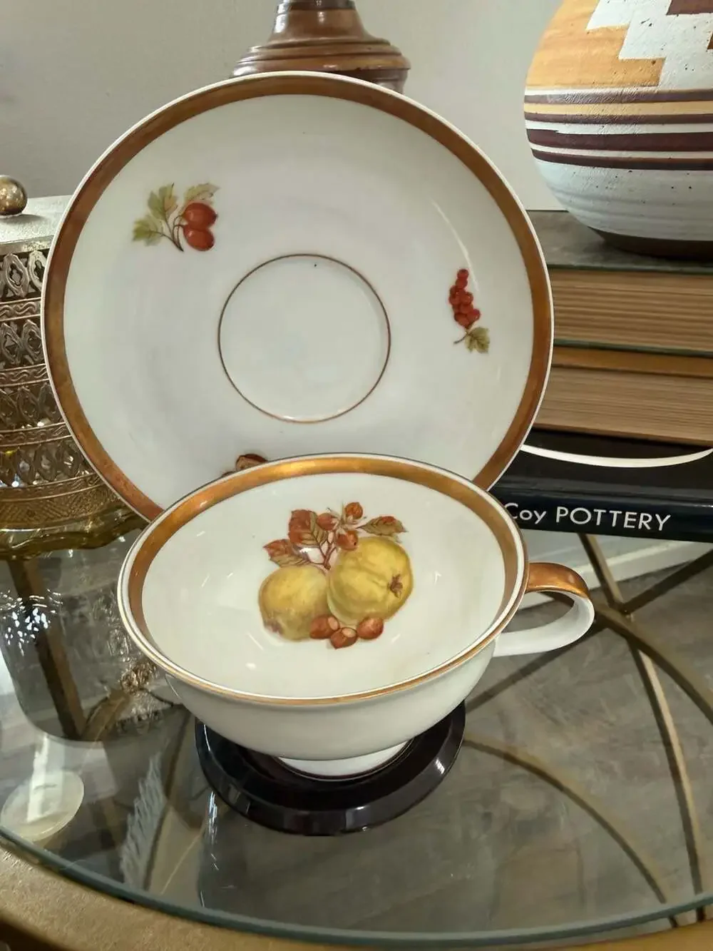 PMR Bavaria Jaeger & Co. Golden Crown E&R Harvest Fruit and Nut Teacup and Sauce